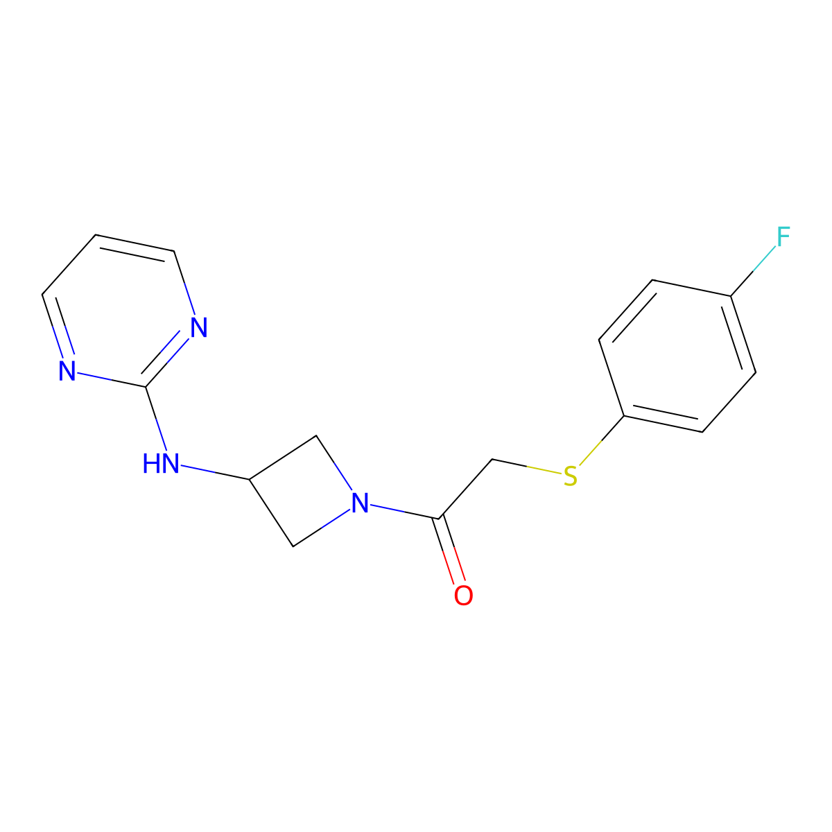 2-((4-Fluorophenyl)thio)-1-(3-(pyrimidin-2-ylamino)azetidin-1-yl)ethanone molecular structure, CAS 2176201-92-4