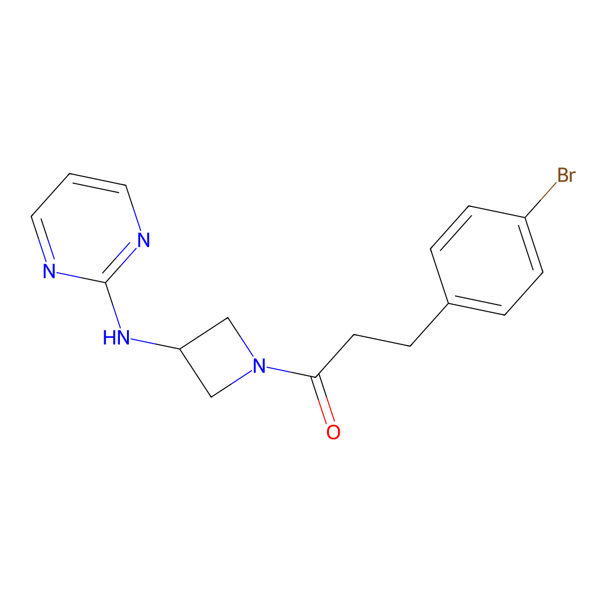 3-(4-Bromophenyl)-1-(3-(pyrimidin-2-ylamino)azetidin-1-yl)propan-1-one molecular structure, CAS 2176201-95-7