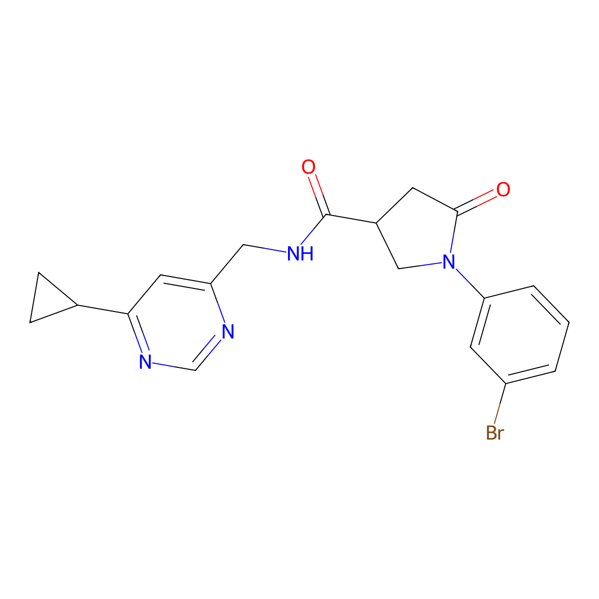 1-(3-bromophenyl)-N-[(6-cyclopropylpyrimidin-4-yl)methyl]-5-oxopyrrolidine-3-carboxamide molecular structure, CAS 2176201-98-0