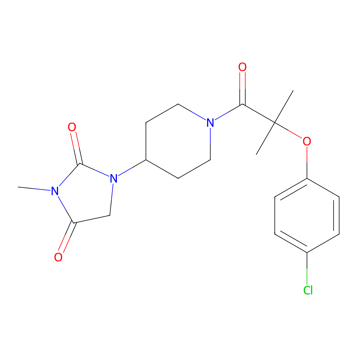 1-{1-[2-(4-Chlorophenoxy)-2-methylpropanoyl]piperidin-4-yl}-3-methylimidazolidine-2,4-dione molecular structure, CAS 2176201-99-1