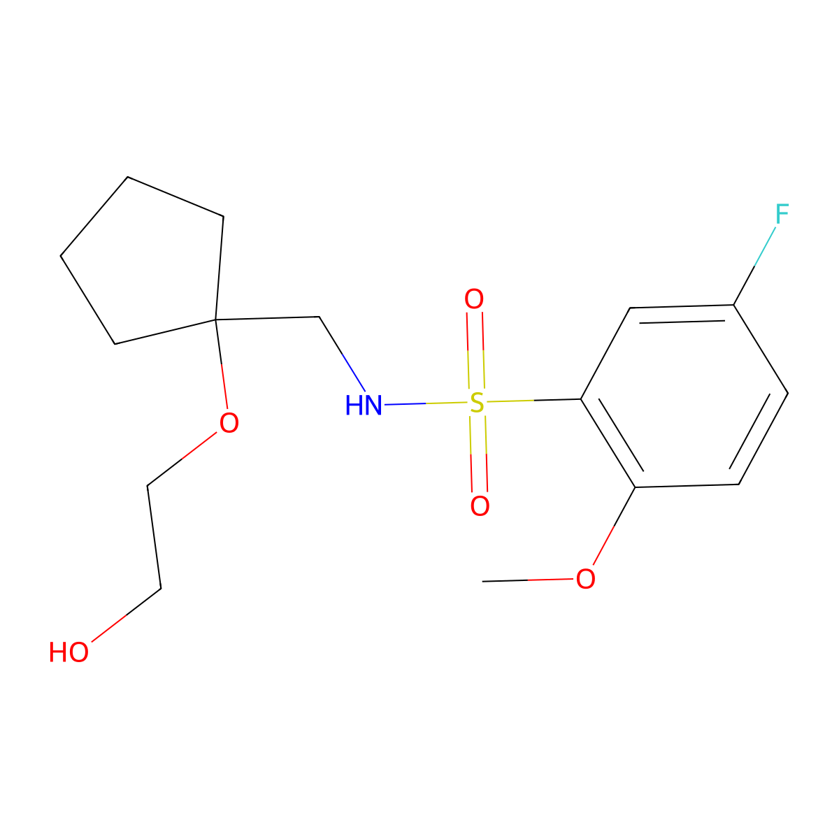 5-fluoro-N-((1-(2-hydroxyethoxy)cyclopentyl)methyl)-2-methoxybenzenesulfonamide molecular structure, CAS 2176202-05-2