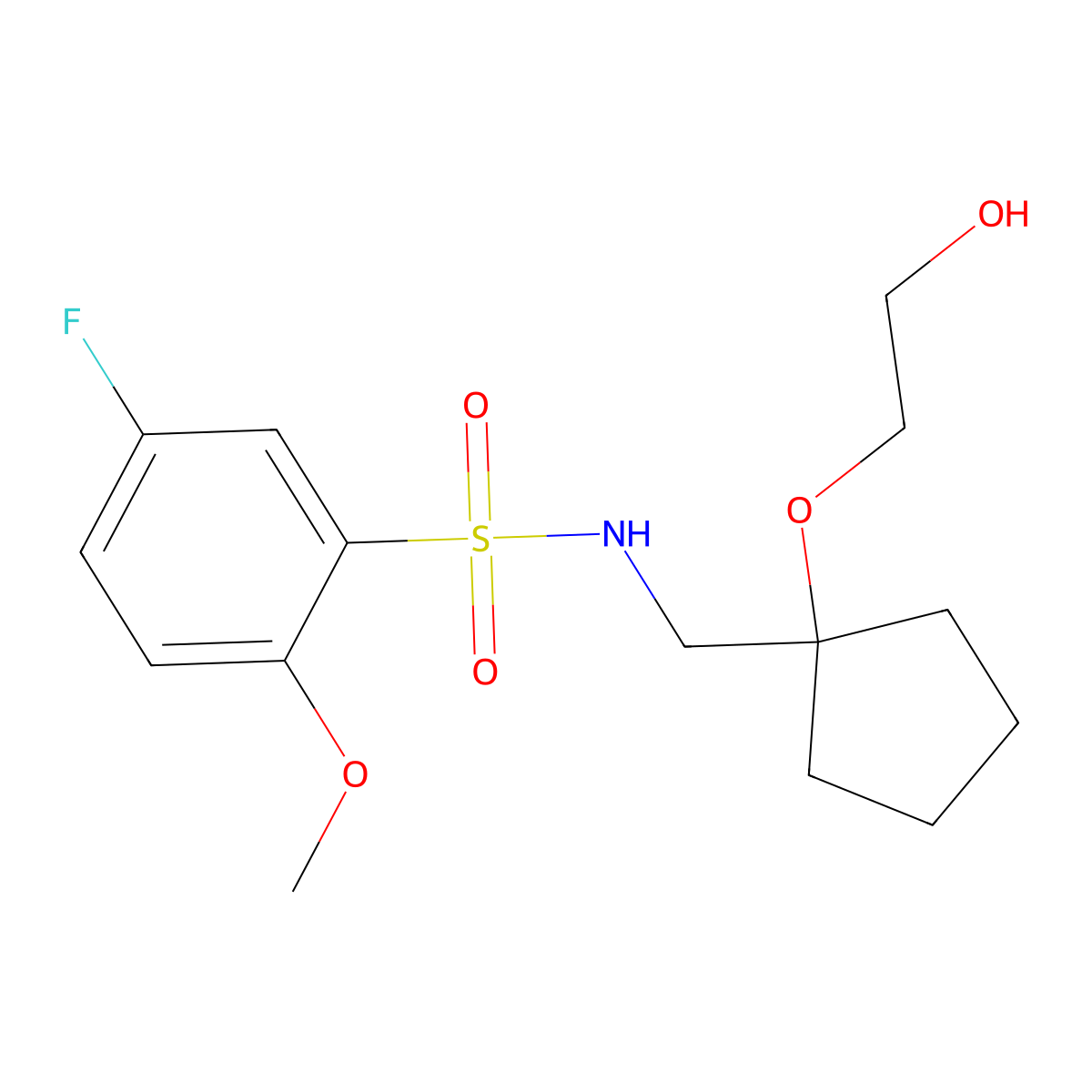 5-fluoro-N-((1-(2-hydroxyethoxy)cyclopentyl)methyl)-2-methoxybenzenesulfonamide molecular structure, CAS 2176202-05-2