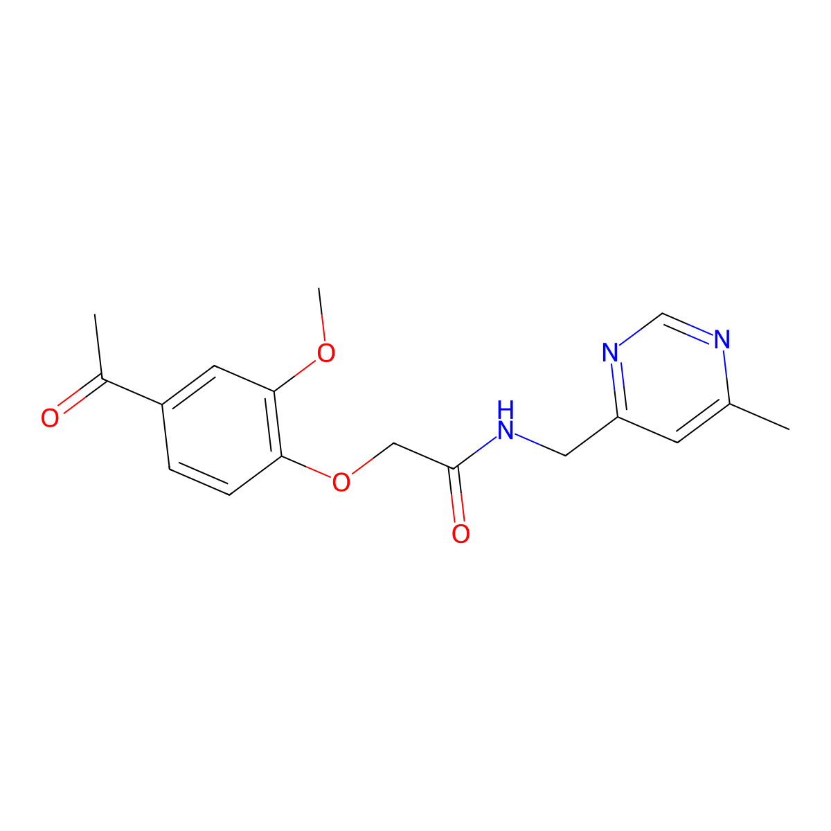 2-(4-acetyl-2-methoxyphenoxy)-N-[(6-methylpyrimidin-4-yl)methyl]acetamide molecular structure, CAS 2176202-06-3