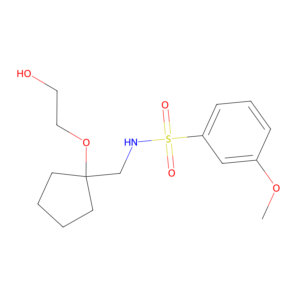 N-{[1-(2-hydroxyethoxy)cyclopentyl]methyl}-3-methoxybenzene-1-sulfonamide molecular structure, CAS 2176202-09-6