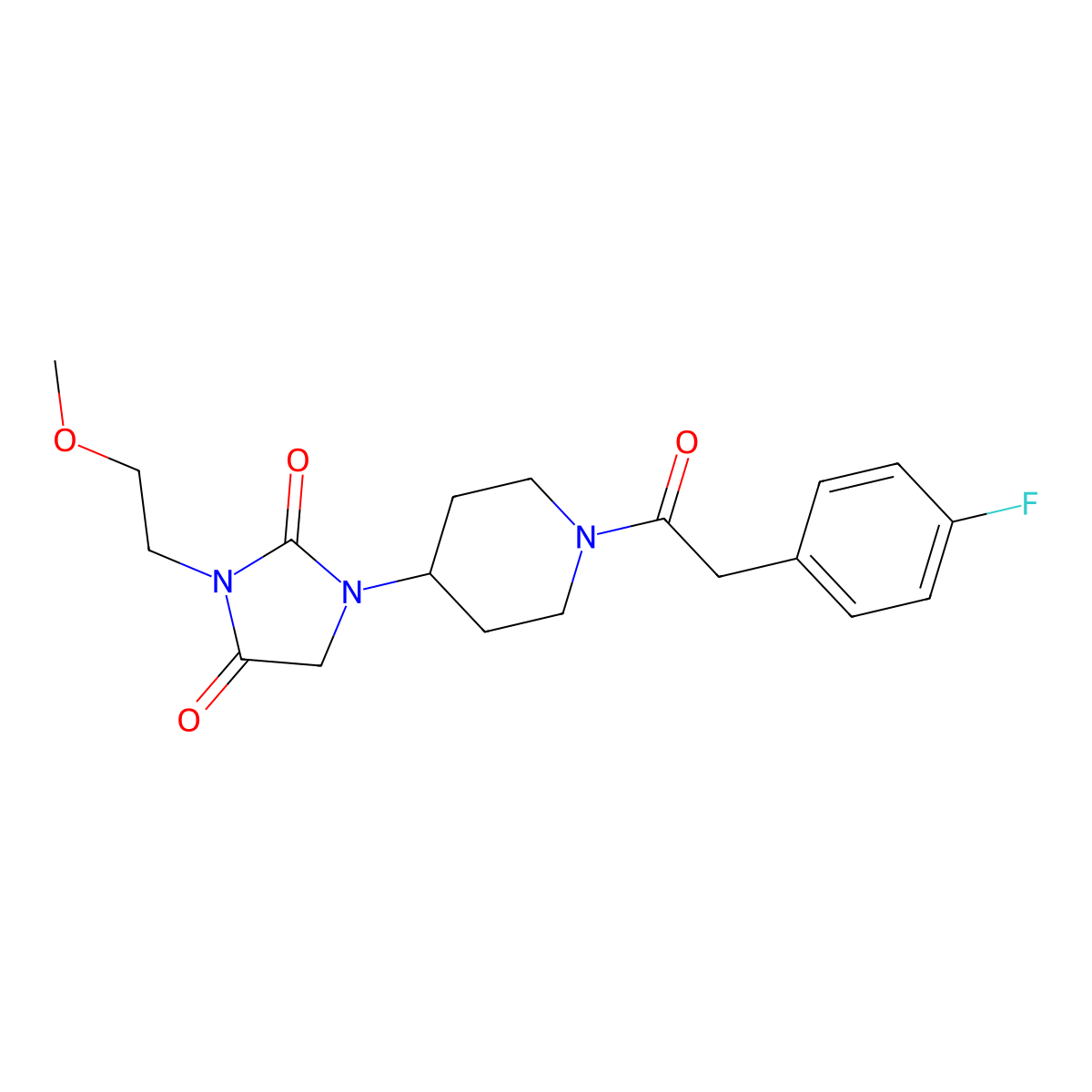 1-{1-[2-(4-Fluorophenyl)acetyl]piperidin-4-yl}-3-(2-methoxyethyl)imidazolidine-2,4-dione molecular structure, CAS 2176202-12-1