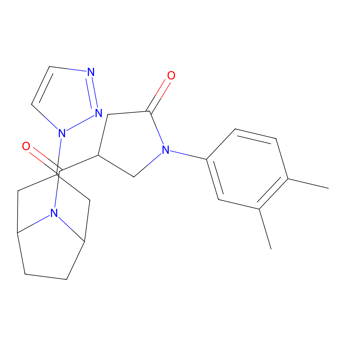 1-(3,4-dimethylphenyl)-4-[3-(1H-1,2,3-triazol-1-yl)-8-azabicyclo[3.2.1]octane-8-carbonyl]pyrrolidin-2-one molecular structure, CAS 2176202-15-4