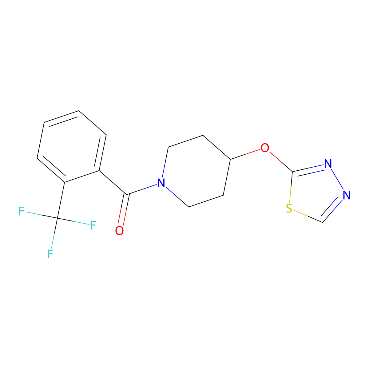 4-(1,3,4-Thiadiazol-2-yloxy)-1-[2-(trifluoromethyl)benzoyl]piperidine molecular structure, CAS 2176202-18-7