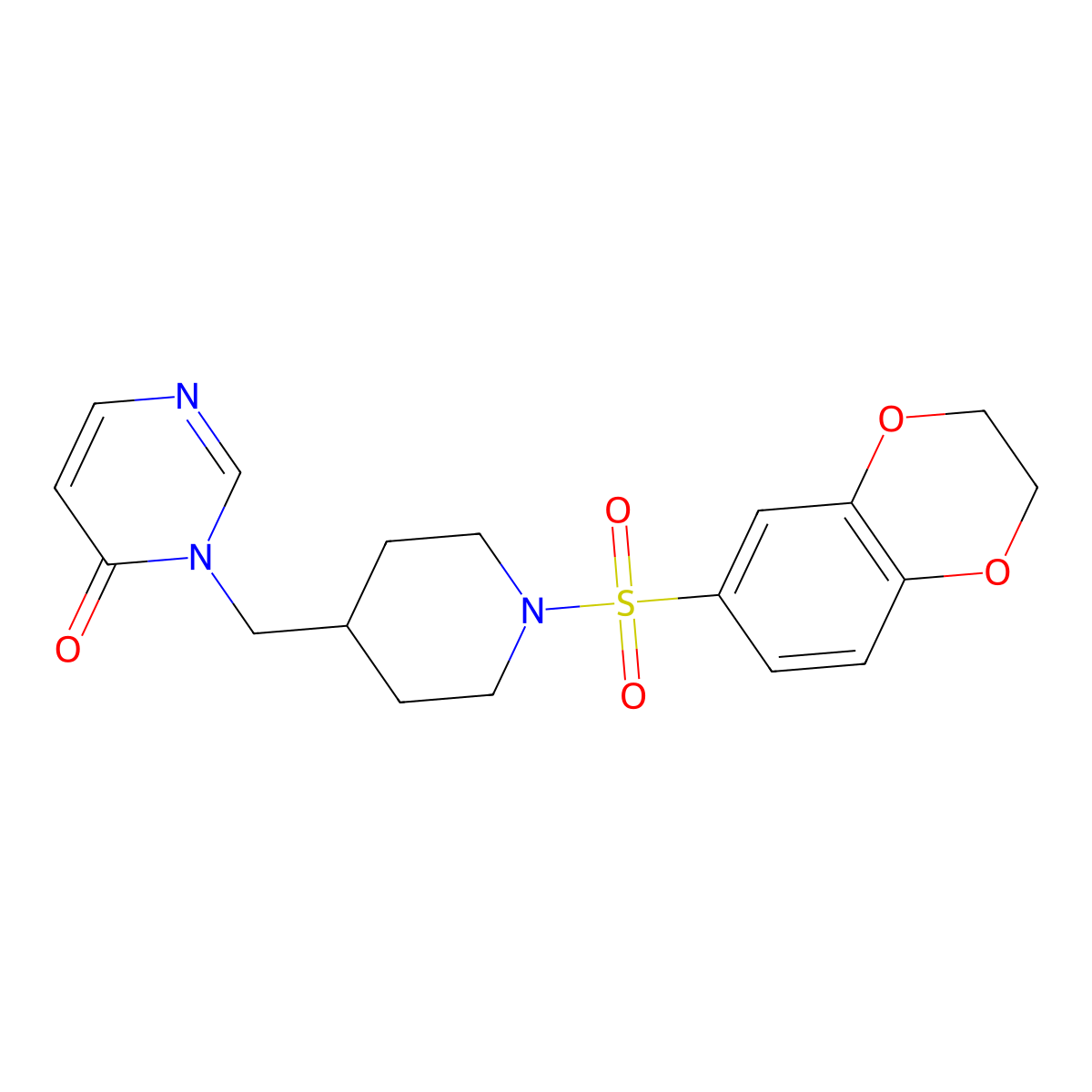 3-{[1-(2,3-Dihydro-1,4-benzodioxine-6-sulfonyl)piperidin-4-yl]methyl}-3,4-dihydropyrimidin-4-one molecular structure, CAS 2176202-21-2
