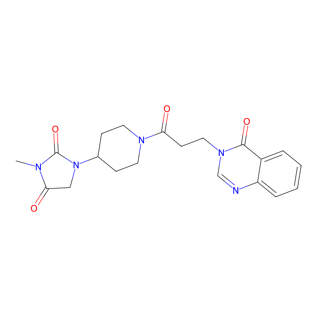 3-methyl-1-(1-(3-(4-oxoquinazolin-3(4H)-yl)propanoyl)piperidin-4-yl)imidazolidine-2,4-dione molecular structure, CAS 2176202-22-3