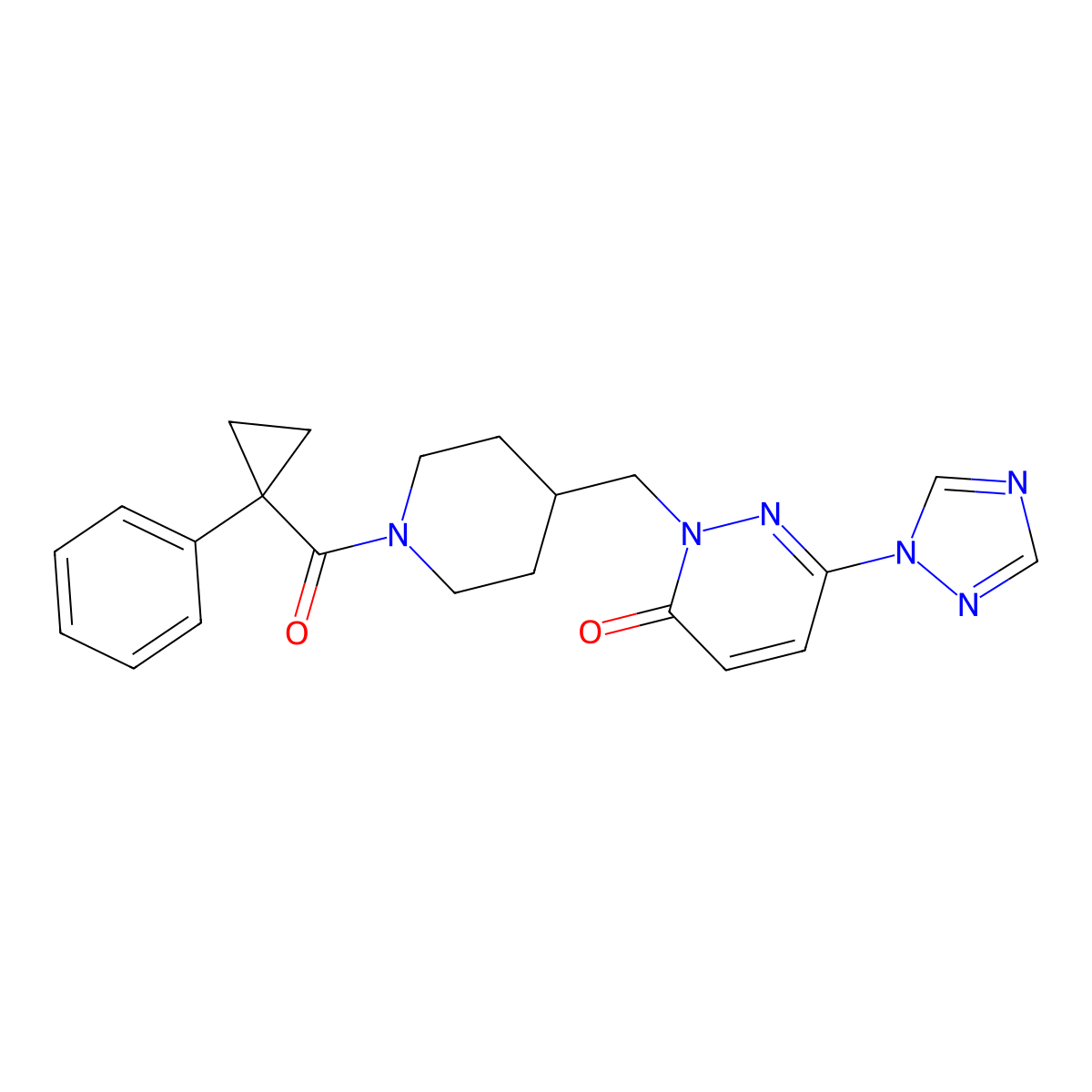 2-{[1-(1-phenylcyclopropanecarbonyl)piperidin-4-yl]methyl}-6-(1H-1,2,4-triazol-1-yl)-2,3-dihydropyridazin-3-one molecular structure, CAS 2176202-23-4