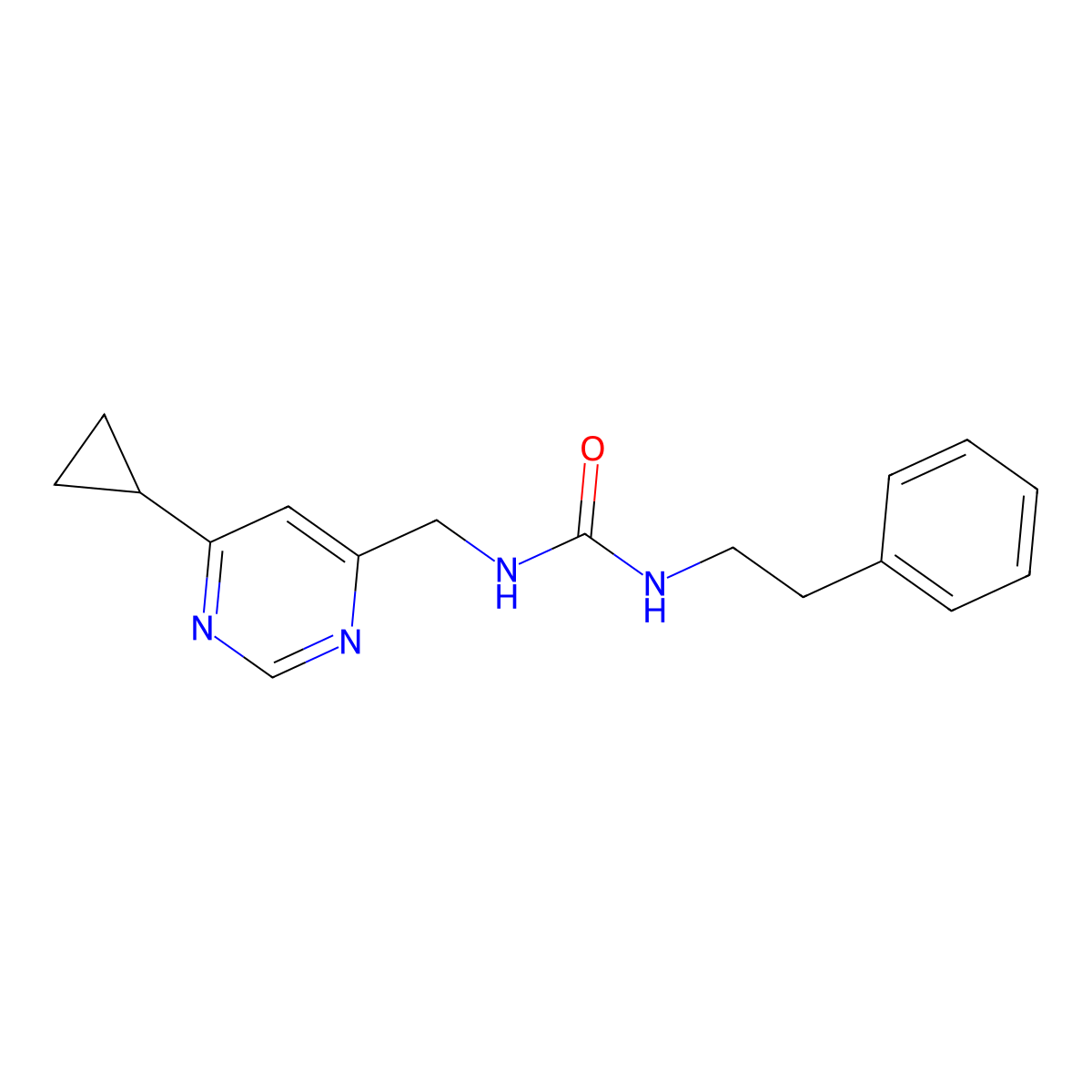 1-((6-Cyclopropylpyrimidin-4-yl)methyl)-3-phenethylurea molecular structure, CAS 2176202-24-5