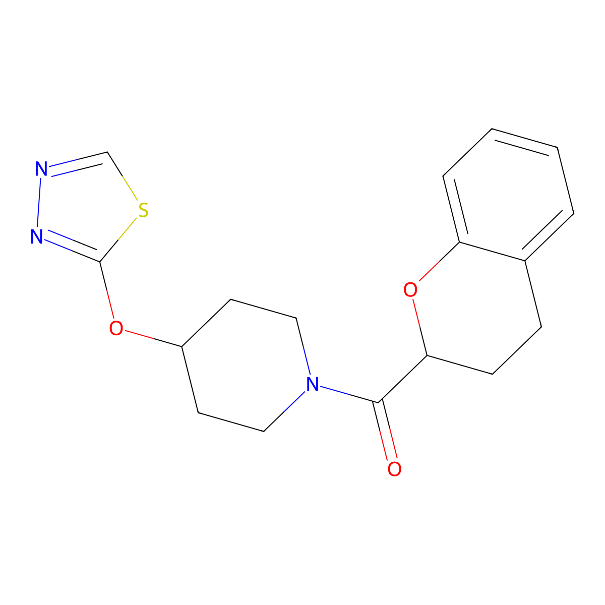 1-(3,4-dihydro-2H-1-benzopyran-2-carbonyl)-4-(1,3,4-thiadiazol-2-yloxy)piperidine molecular structure, CAS 2176202-25-6