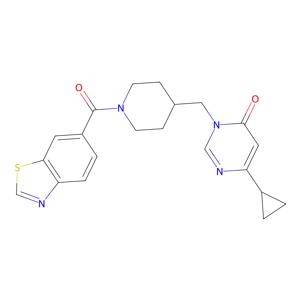 3-{[1-(1,3-Benzothiazole-6-carbonyl)piperidin-4-yl]methyl}-6-cyclopropyl-3,4-dihydropyrimidin-4-one molecular structure, CAS 2176202-27-8