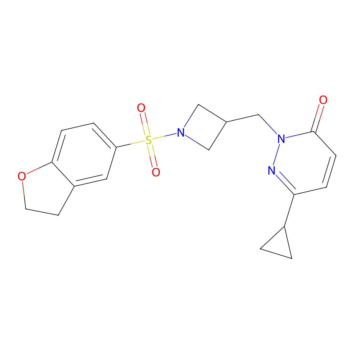 6-Cyclopropyl-2-{[1-(2,3-dihydro-1-benzofuran-5-sulfonyl)azetidin-3-yl]methyl}-2,3-dihydropyridazin-3-one molecular structure, CAS 2176269-66-0