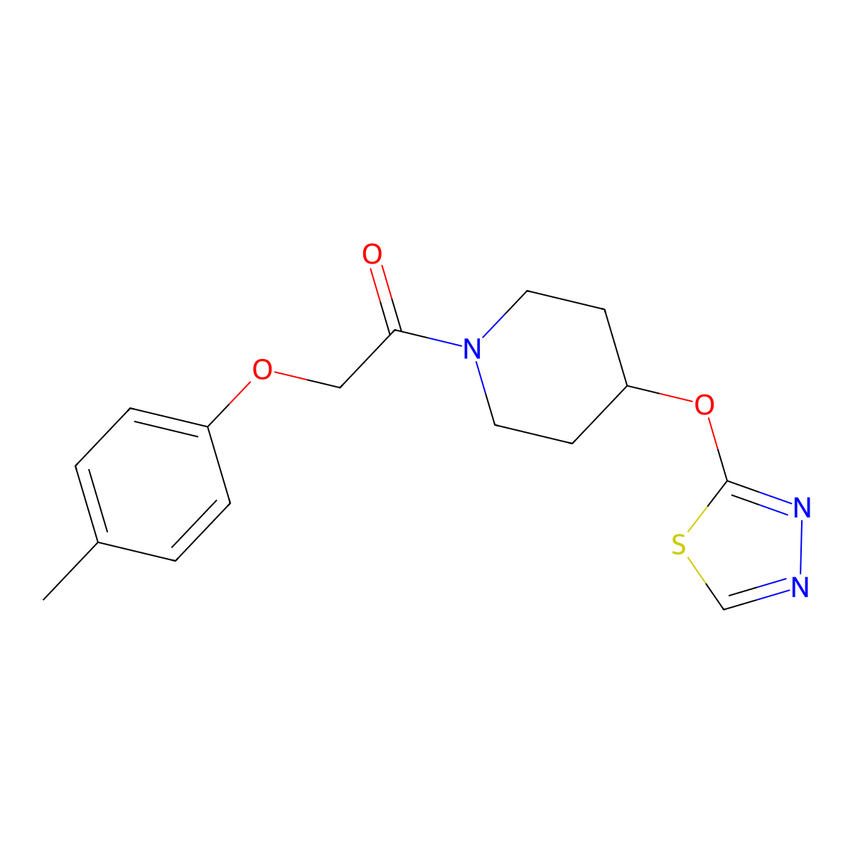 2-(4-Methylphenoxy)-1-[4-(1,3,4-thiadiazol-2-yloxy)piperidin-1-yl]ethan-1-one molecular structure, CAS 2176269-69-3