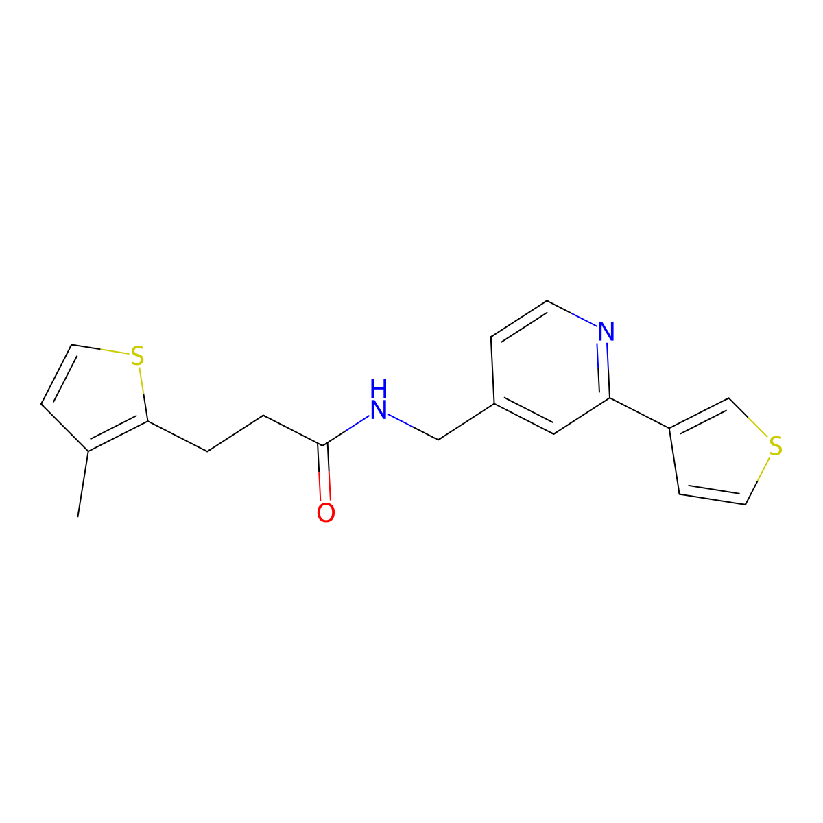 3-(3-methylthiophen-2-yl)-N-{[2-(thiophen-3-yl)pyridin-4-yl]methyl}propanamide molecular structure, CAS 2176269-81-9