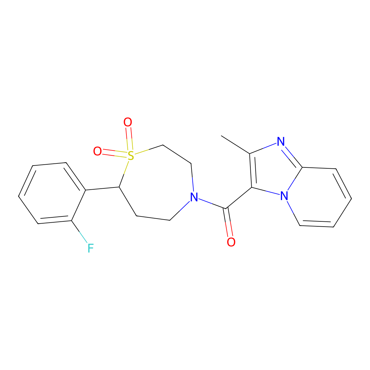 (7-(2-Fluorophenyl)-1,1-dioxido-1,4-thiazepan-4-yl)(2-methylimidazo[1,2-a]pyridin-3-yl)methanone molecular structure, CAS 2176269-87-5