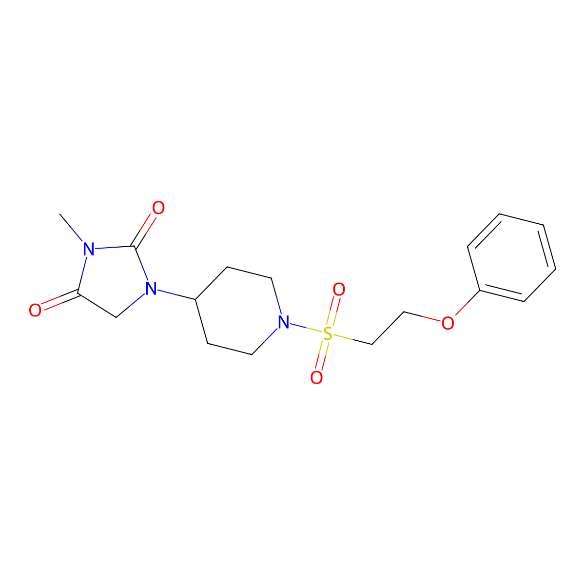 3-Methyl-1-[1-(2-phenoxyethanesulfonyl)piperidin-4-yl]imidazolidine-2,4-dione molecular structure, CAS 2176269-95-5