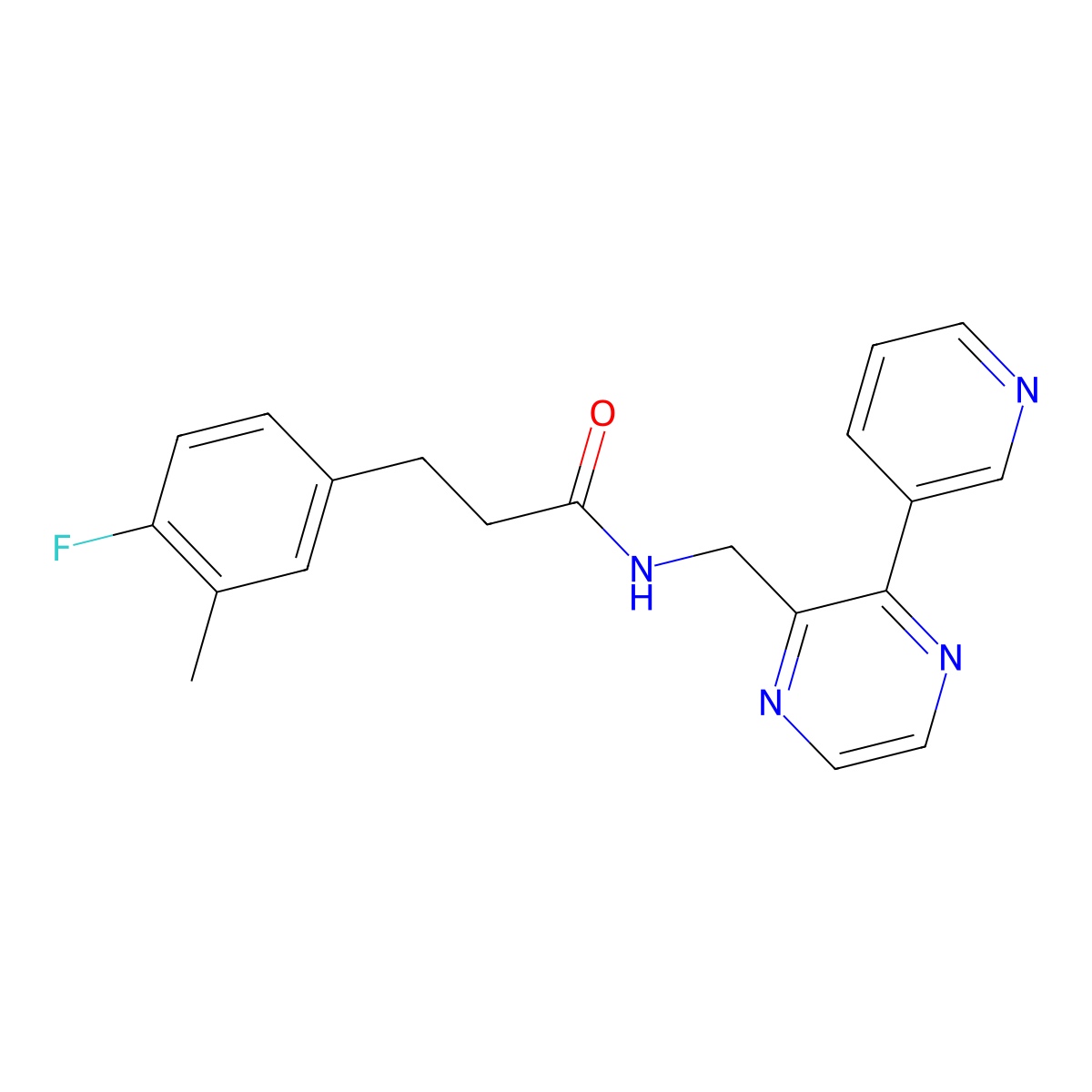 3-(4-fluoro-3-methylphenyl)-N-((3-(pyridin-3-yl)pyrazin-2-yl)methyl)propanamide molecular structure, CAS 2176270-00-9