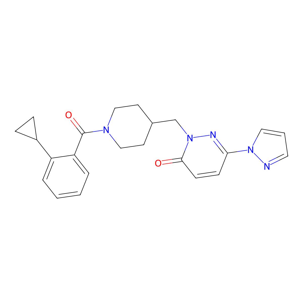 2-{[1-(2-cyclopropylbenzoyl)piperidin-4-yl]methyl}-6-(1H-pyrazol-1-yl)-2,3-dihydropyridazin-3-one molecular structure, CAS 2176270-02-1