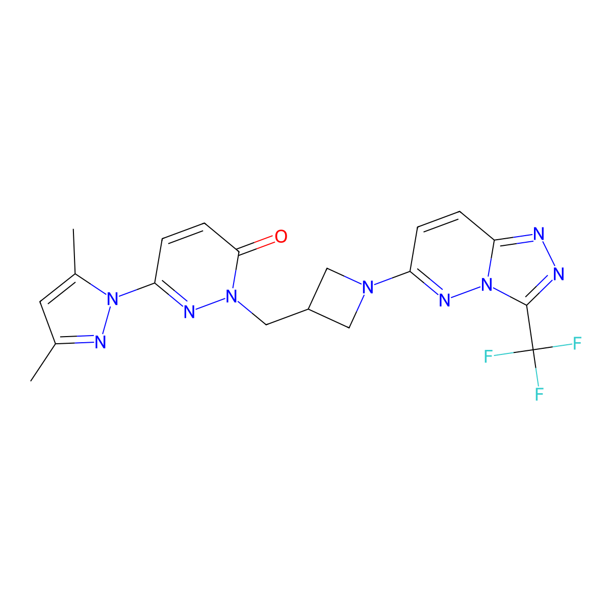 6-(3,5-dimethyl-1H-pyrazol-1-yl)-2-({1-[3-(trifluoromethyl)-[1,2,4]triazolo[4,3-b]pyridazin-6-yl]azetidin-3-yl}methyl)-2,3-dihydropyridazin-3-one molecular structure, CAS 2176270-05-4