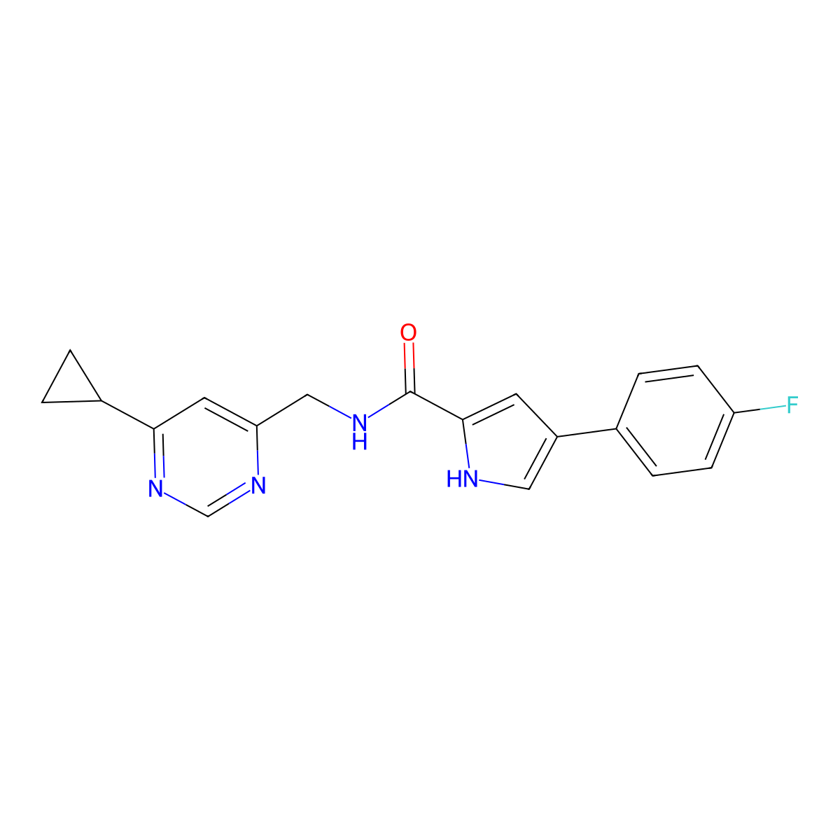 N-[(6-cyclopropylpyrimidin-4-yl)methyl]-4-(4-fluorophenyl)-1H-pyrrole-2-carboxamide molecular structure, CAS 2176270-06-5
