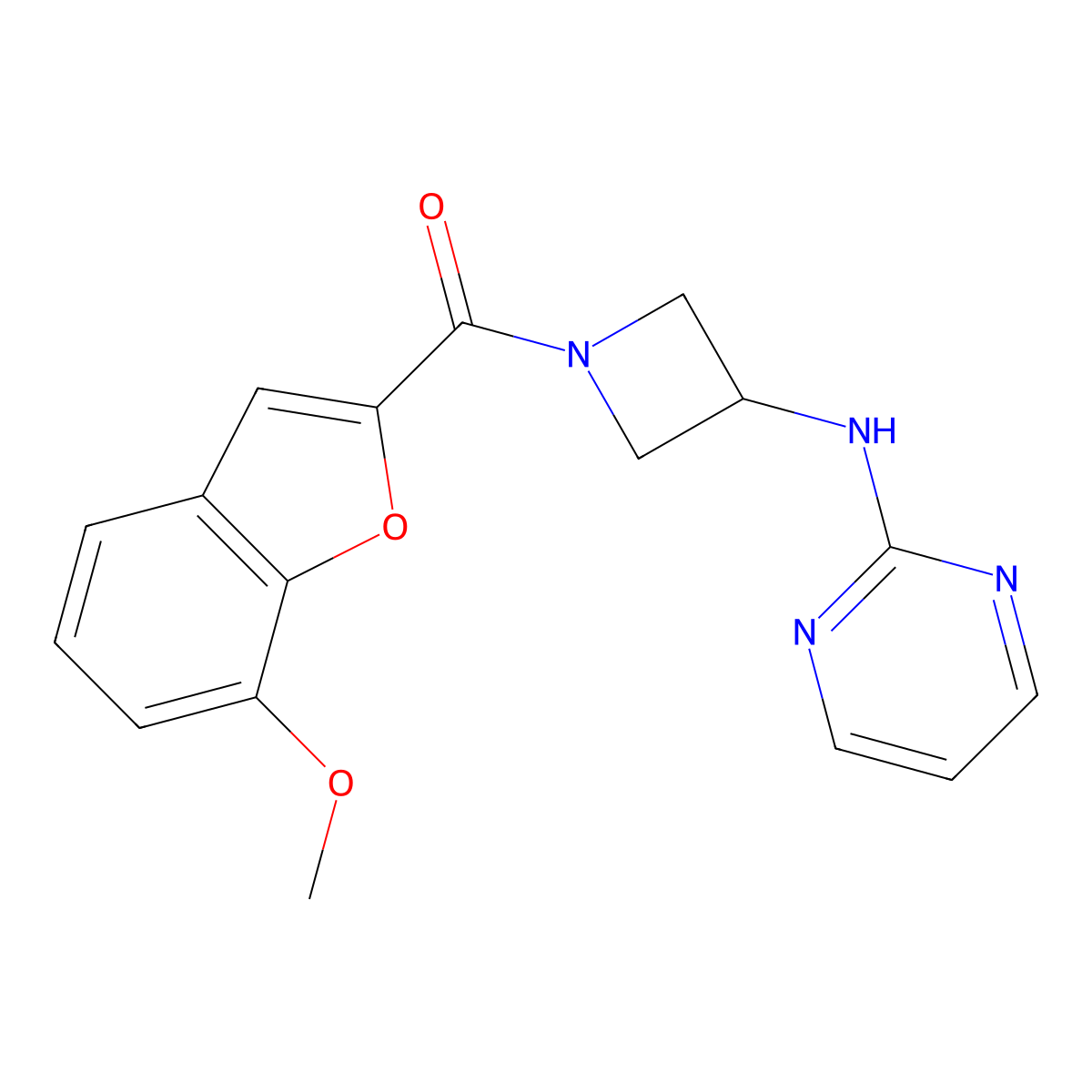 (7-Methoxybenzofuran-2-yl)(3-(pyrimidin-2-ylamino)azetidin-1-yl)methanone molecular structure, CAS 2176270-07-6