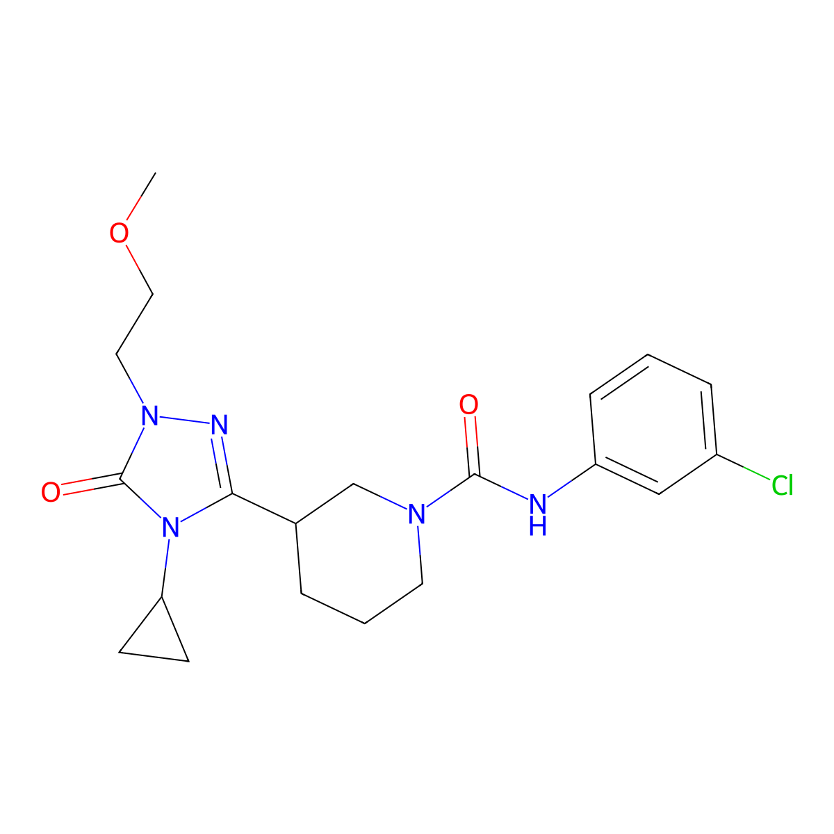 N-(3-chlorophenyl)-3-[4-cyclopropyl-1-(2-methoxyethyl)-5-oxo-4,5-dihydro-1H-1,2,4-triazol-3-yl]piperidine-1-carboxamide molecular structure, CAS 2176270-08-7