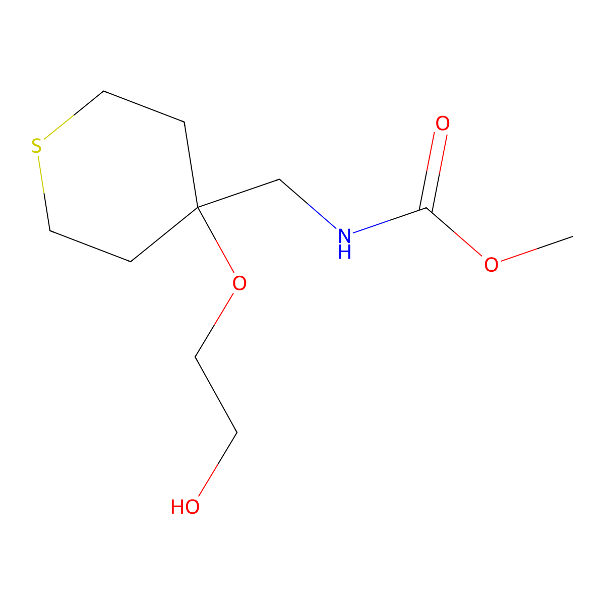 methyl N-{[4-(2-hydroxyethoxy)thian-4-yl]methyl}carbamate molecular structure, CAS 2176270-09-8