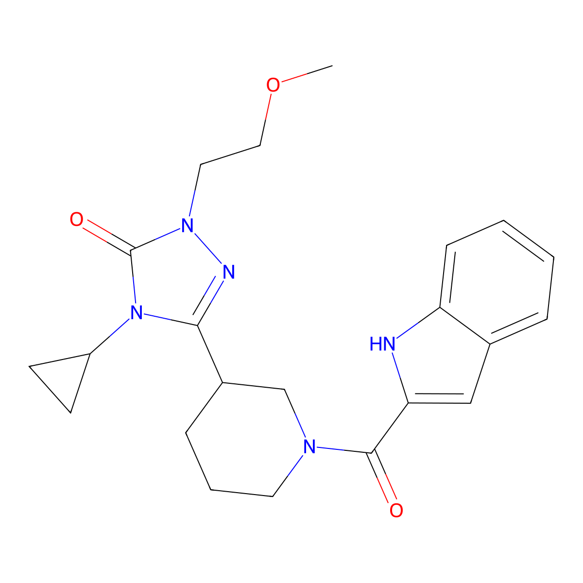 3-(1-(1H-indole-2-carbonyl)piperidin-3-yl)-4-cyclopropyl-1-(2-methoxyethyl)-1H-1,2,4-triazol-5(4H)-one molecular structure, CAS 2176270-11-2