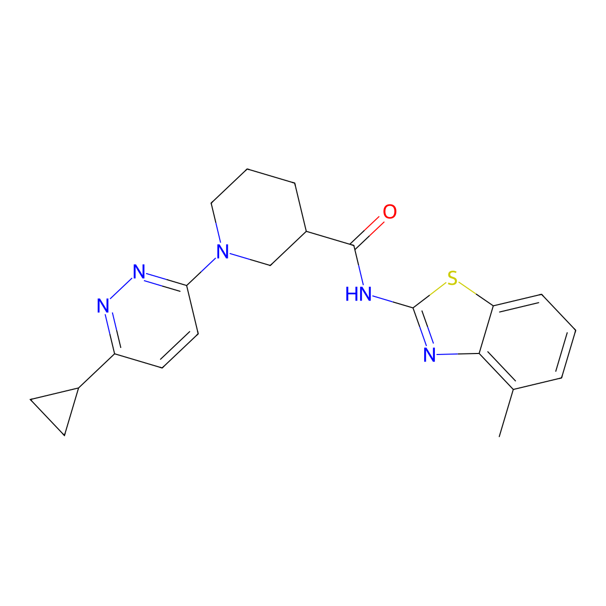 1-(6-cyclopropylpyridazin-3-yl)-N-(4-methyl-1,3-benzothiazol-2-yl)piperidine-3-carboxamide molecular structure, CAS 2176270-13-4
