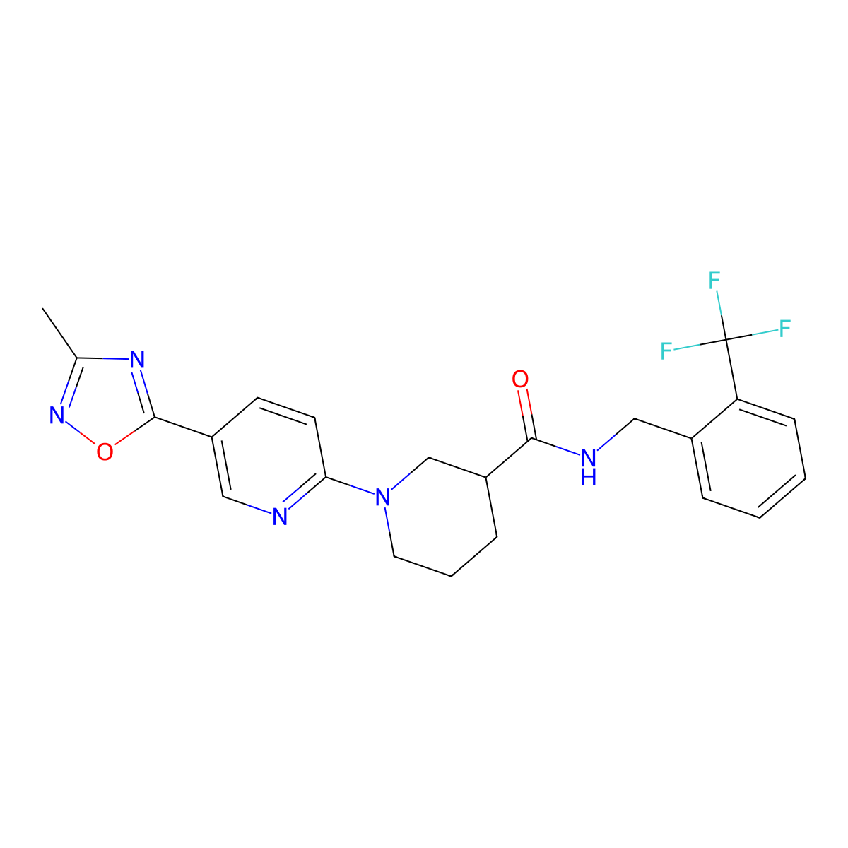 1-[5-(3-methyl-1,2,4-oxadiazol-5-yl)pyridin-2-yl]-N-{[2-(trifluoromethyl)phenyl]methyl}piperidine-3-carboxamide molecular structure, CAS 2176270-14-5