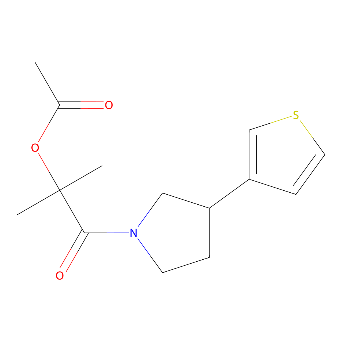 2-Methyl-1-oxo-1-(3-(thiophen-3-yl)pyrrolidin-1-yl)propan-2-yl acetate molecular structure, CAS 2176270-17-8