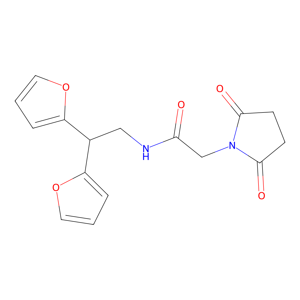 N-[2,2-bis(furan-2-yl)ethyl]-2-(2,5-dioxopyrrolidin-1-yl)acetamide molecular structure, CAS 2176270-18-9