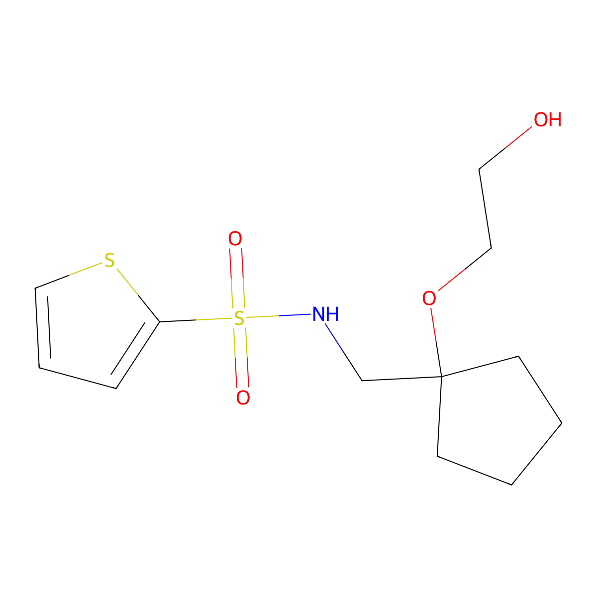 N-((1-(2-hydroxyethoxy)cyclopentyl)methyl)thiophene-2-sulfonamide molecular structure, CAS 2176270-19-0