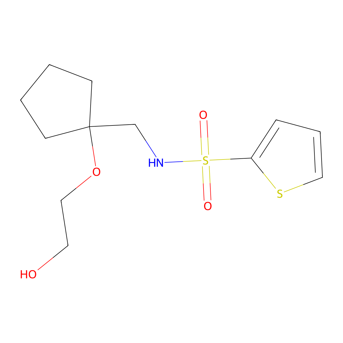 N-((1-(2-hydroxyethoxy)cyclopentyl)methyl)thiophene-2-sulfonamide molecular structure, CAS 2176270-19-0