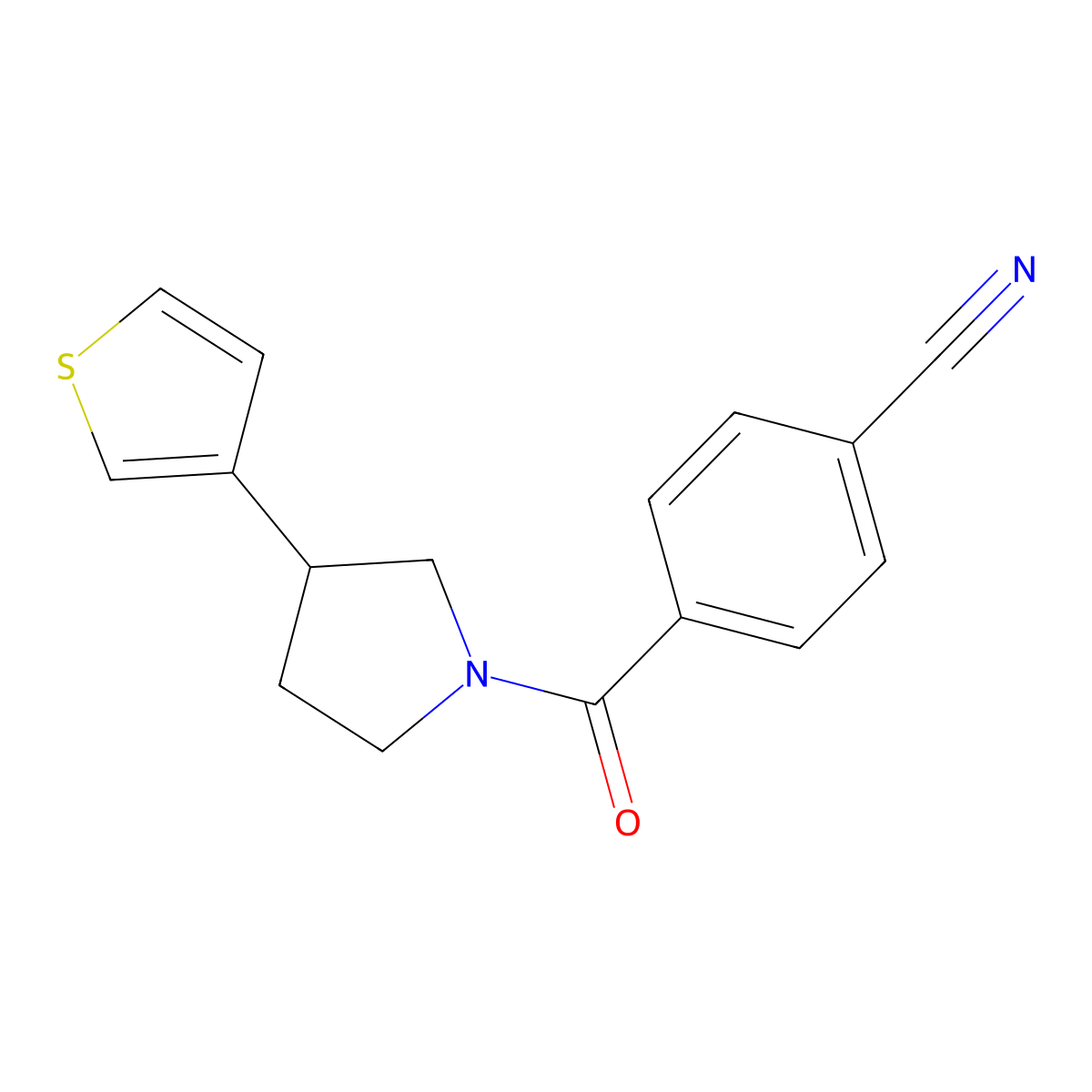 4-(3-(Thiophen-3-yl)pyrrolidine-1-carbonyl)benzonitrile molecular structure, CAS 2176270-30-5