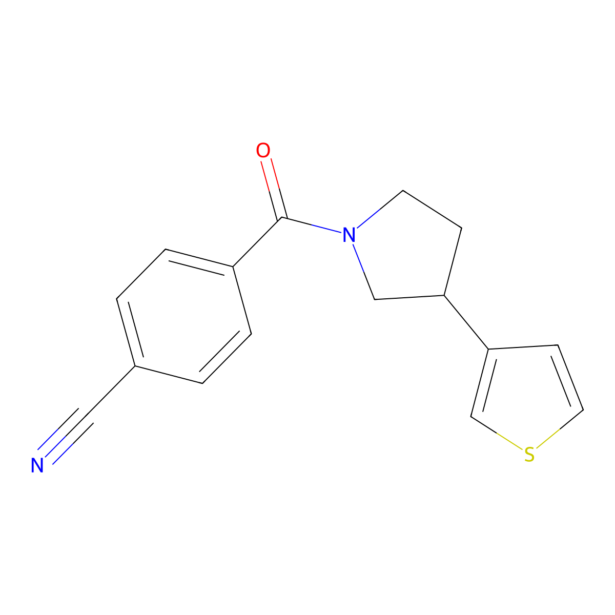 4-(3-(Thiophen-3-yl)pyrrolidine-1-carbonyl)benzonitrile molecular structure, CAS 2176270-30-5