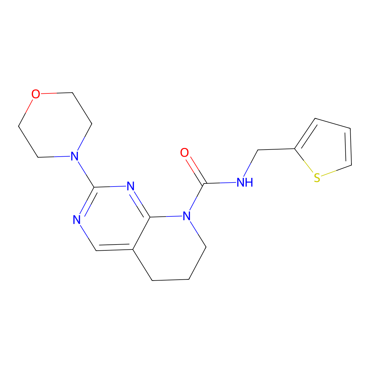 2-morpholino-N-(thiophen-2-ylmethyl)-6,7-dihydropyrido[2,3-d]pyrimidine-8(5H)-carboxamide molecular structure, CAS 2176270-31-6