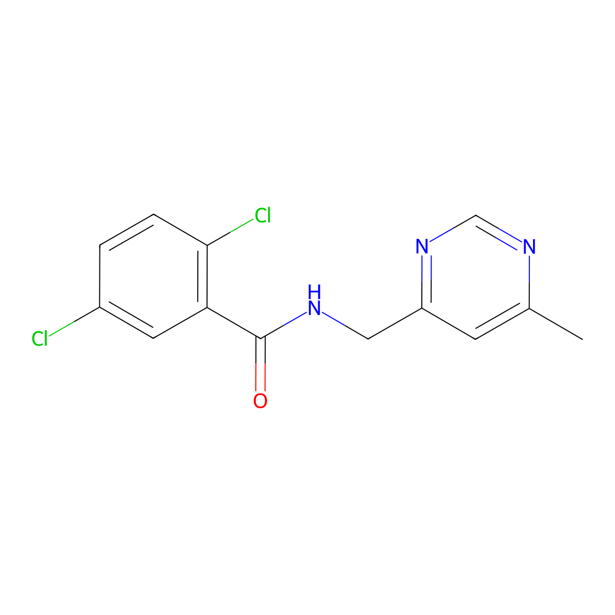 2,5-dichloro-N-[(6-methylpyrimidin-4-yl)methyl]benzamide molecular structure, CAS 2176270-32-7