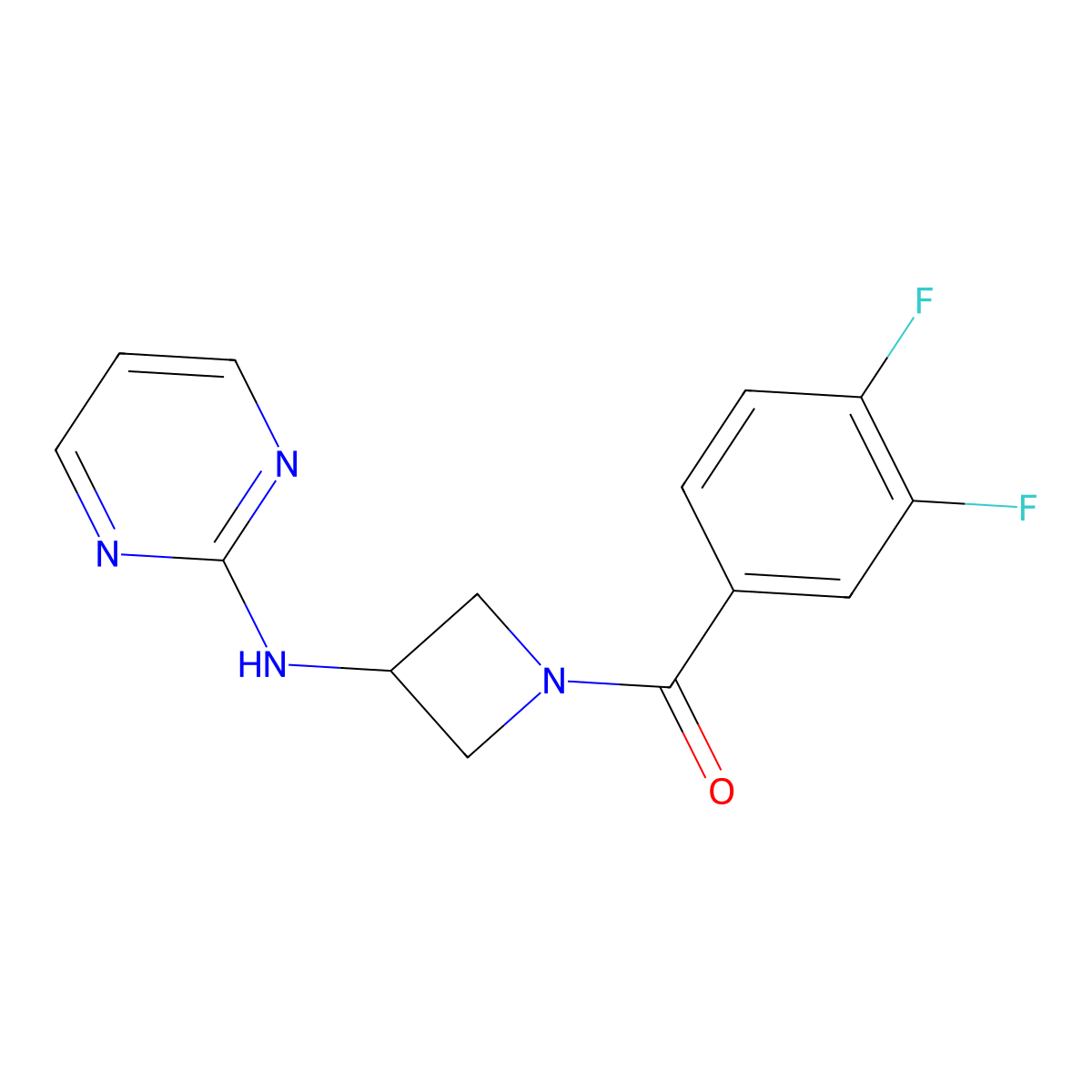(3,4-Difluorophenyl)(3-(pyrimidin-2-ylamino)azetidin-1-yl)methanone molecular structure, CAS 2176270-33-8