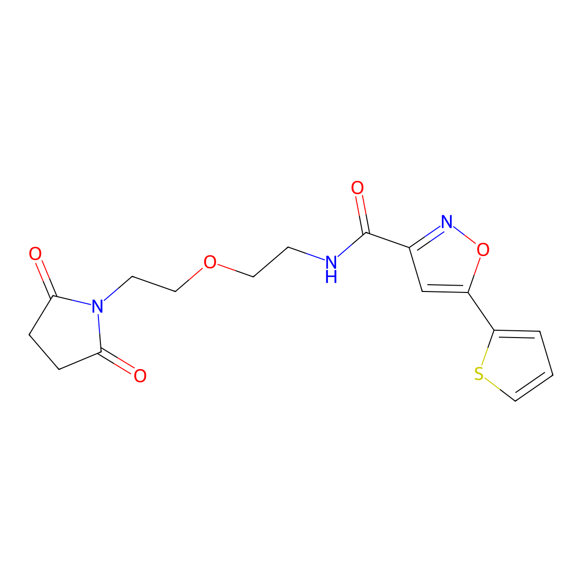 N-(2-(2-(2,5-dioxopyrrolidin-1-yl)ethoxy)ethyl)-5-(thiophen-2-yl)isoxazole-3-carboxamide molecular structure, CAS 2176270-37-2