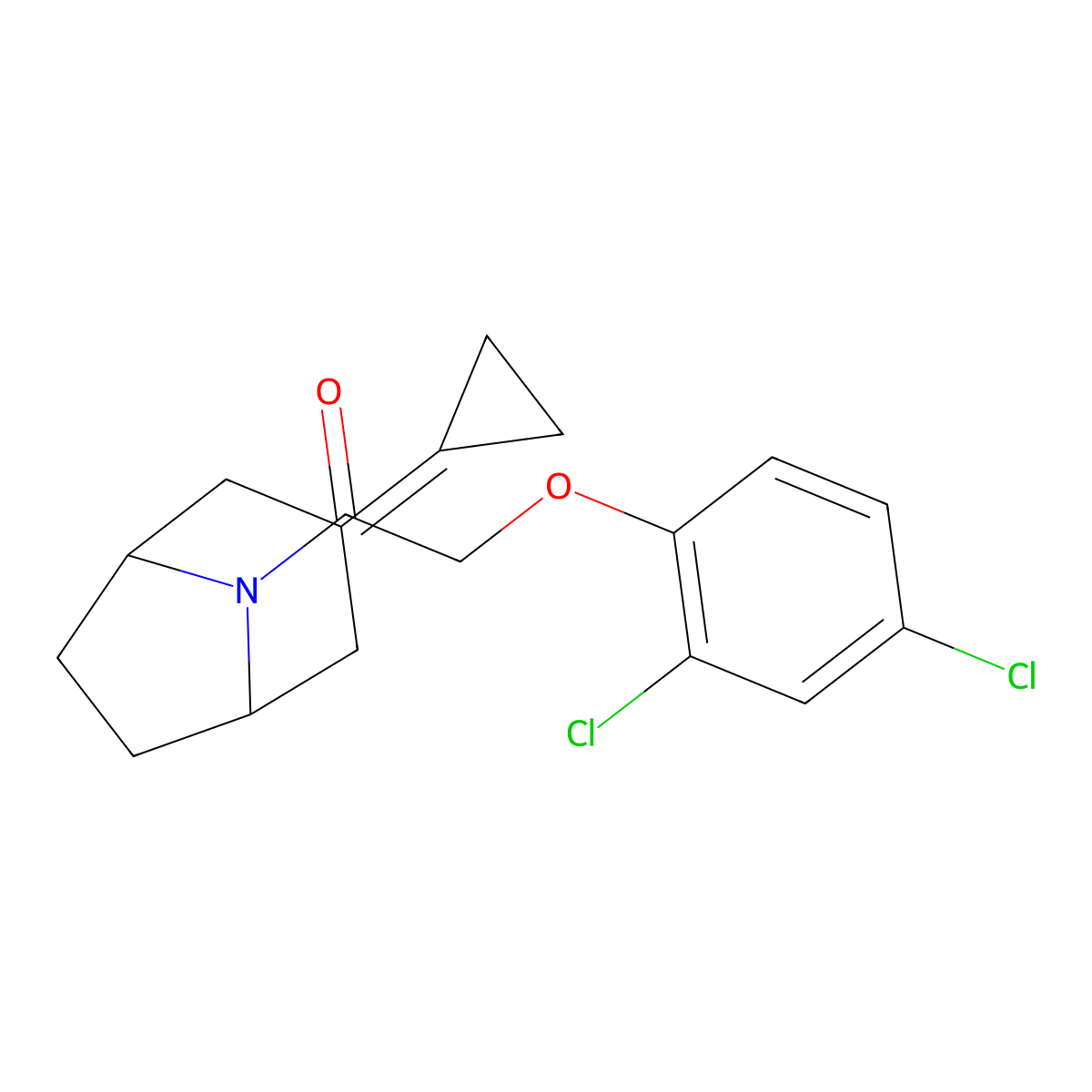 1-{3-Cyclopropylidene-8-azabicyclo[3.2.1]octan-8-yl}-2-(2,4-dichlorophenoxy)ethan-1-one molecular structure, CAS 2176270-39-4