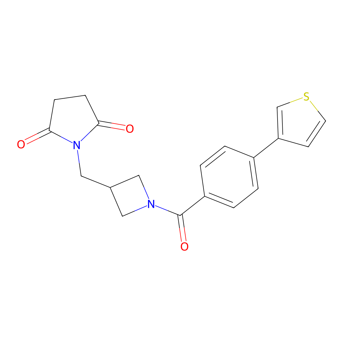 1-({1-[4-(Thiophen-3-yl)benzoyl]azetidin-3-yl}methyl)pyrrolidine-2,5-dione molecular structure, CAS 2176270-40-7