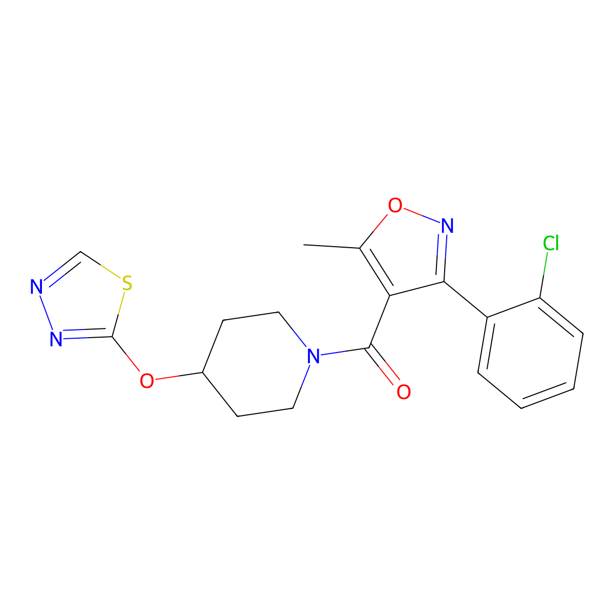 1-[3-(2-Chlorophenyl)-5-methyl-1,2-oxazole-4-carbonyl]-4-(1,3,4-thiadiazol-2-yloxy)piperidine molecular structure, CAS 2176270-48-5