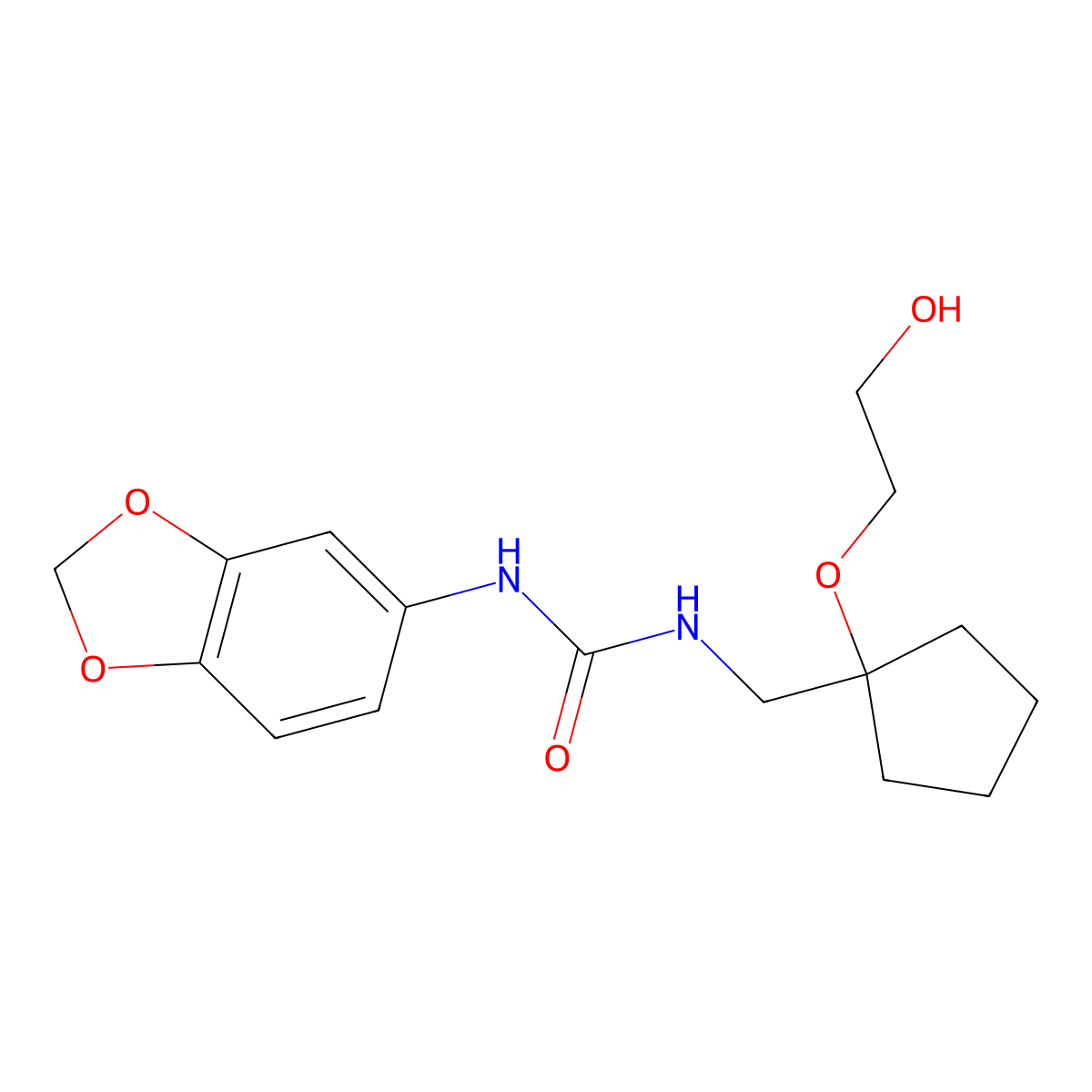 3-(2H-1,3-benzodioxol-5-yl)-1-{[1-(2-hydroxyethoxy)cyclopentyl]methyl}urea molecular structure, CAS 2176270-49-6