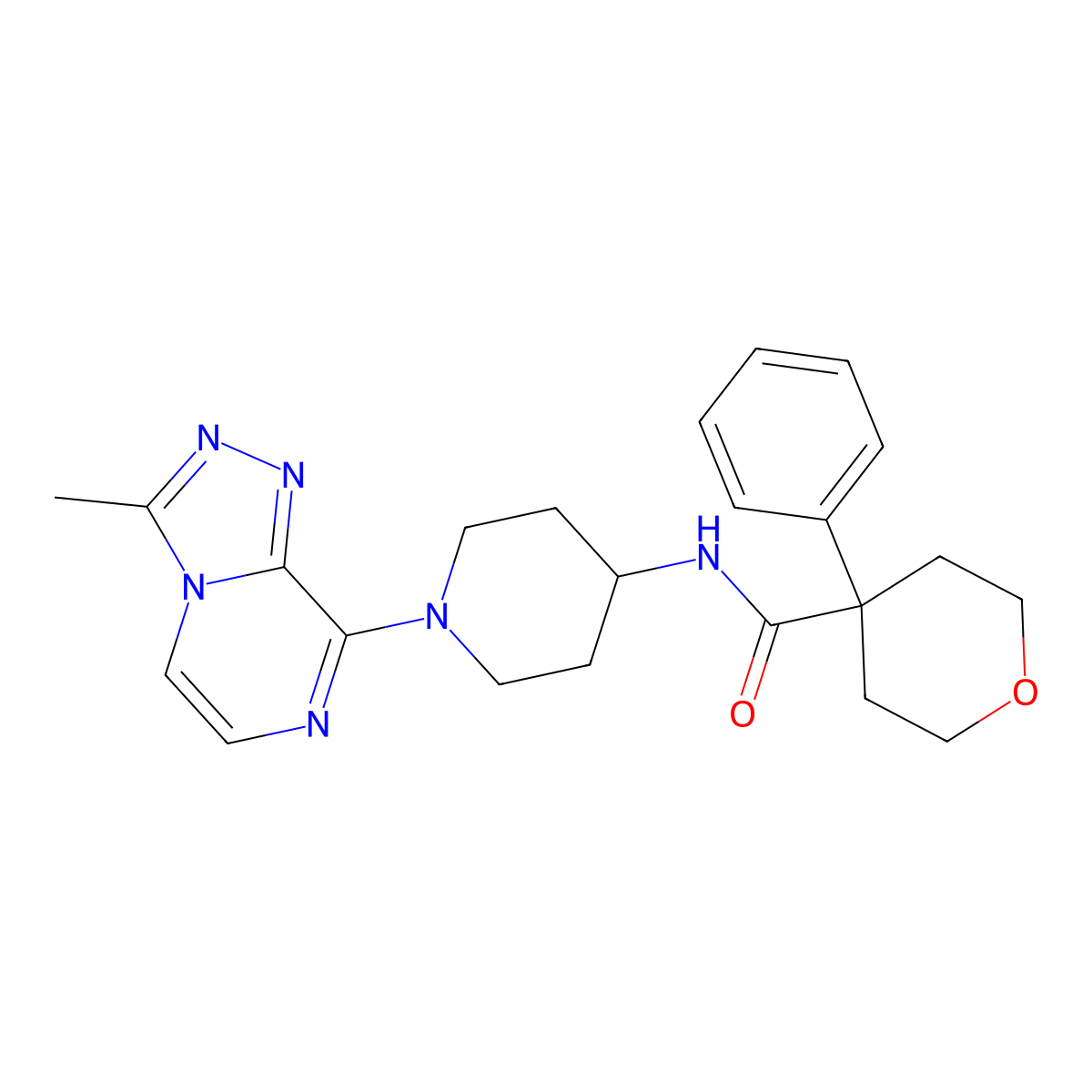 N-(1-{3-methyl-[1,2,4]triazolo[4,3-a]pyrazin-8-yl}piperidin-4-yl)-4-phenyloxane-4-carboxamide molecular structure, CAS 2176270-50-9