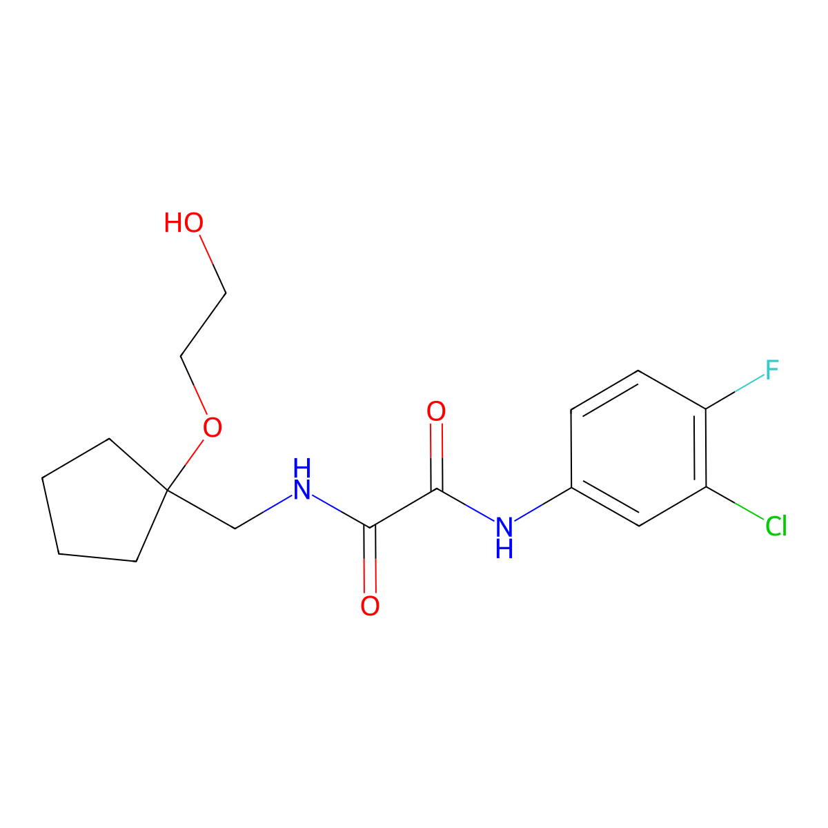 N'-(3-chloro-4-fluorophenyl)-N-{[1-(2-hydroxyethoxy)cyclopentyl]methyl}ethanediamide molecular structure, CAS 2176270-51-0