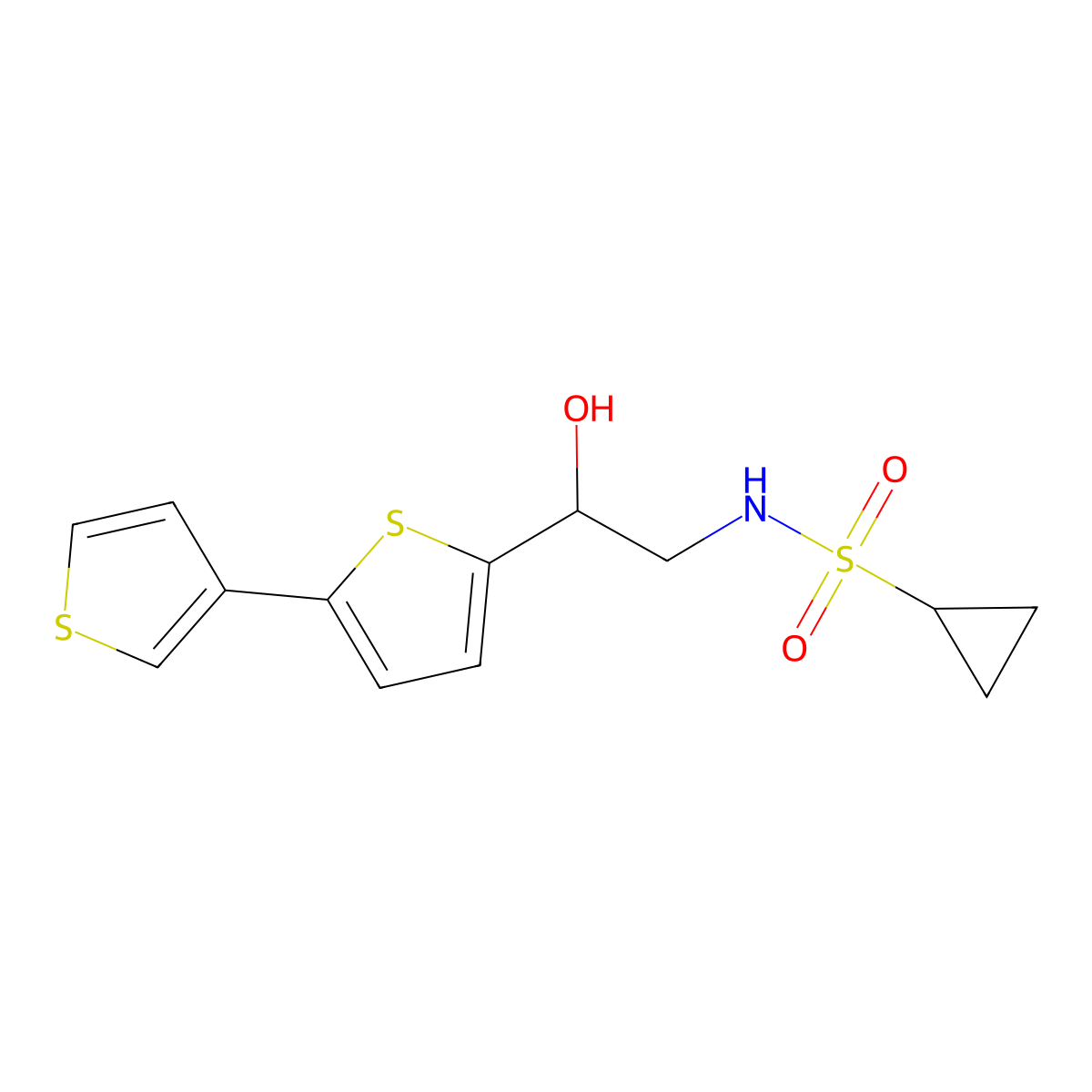 N-(2-{[2,3'-bithiophene]-5-yl}-2-hydroxyethyl)cyclopropanesulfonamide molecular structure, CAS 2176270-54-3
