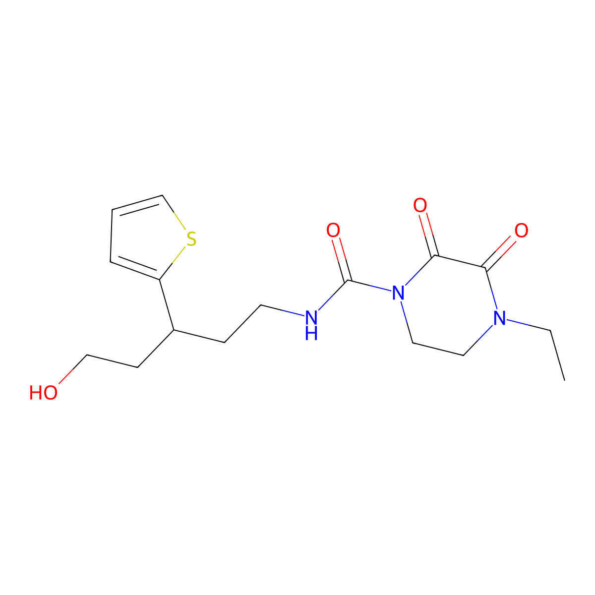4-ethyl-N-(5-hydroxy-3-(thiophen-2-yl)pentyl)-2,3-dioxopiperazine-1-carboxamide molecular structure, CAS 2176270-62-3